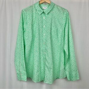 J Crew Floral Button Up Shirt Womens Size XL Cotton Light Career Office Green